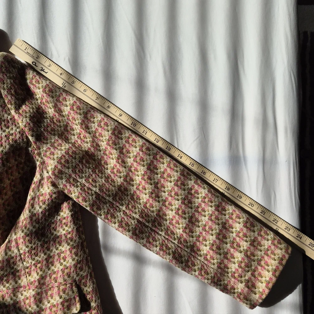 ​Vintage-Inspired Pink & Sage Green Textured Tweed Blazer - Single Button 14P - Picture 8 of 8